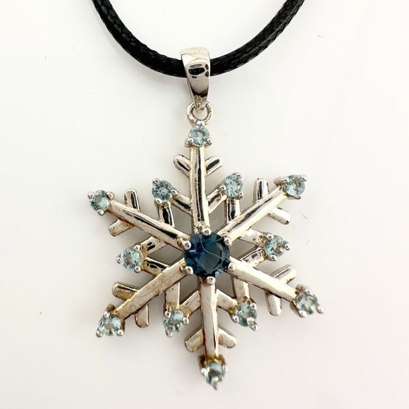 London Blue Topaz Fun and Festive Snowflake Necklace - Picture 3 of 13